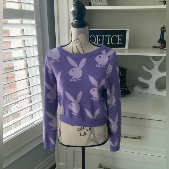 PLAYBOY Purple Knit Graphic Sweater Women’s Size Small - Picture 9 of 12